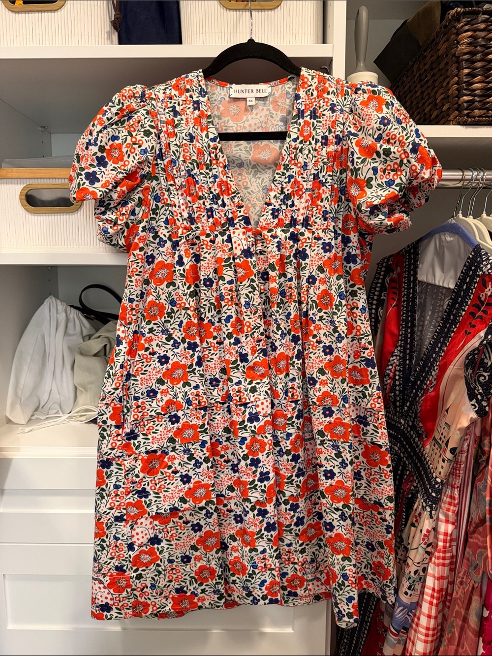 HUNTER BELL White Mini Dress with Red and Navy Floral Print